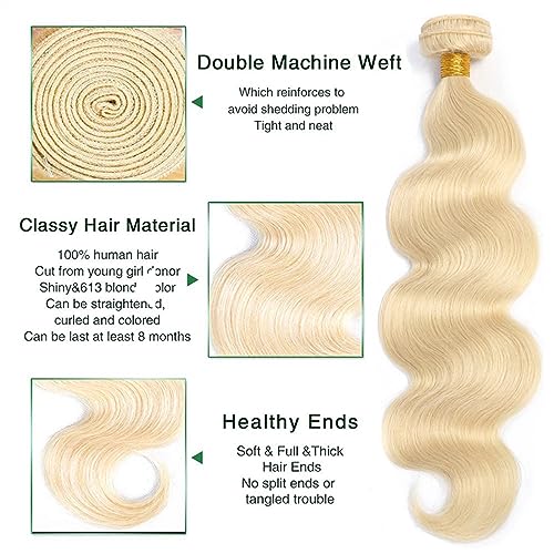 Human Hair Bundles Blonde Echthaar-Bündel, brasilianische Honigblond-Bündel, 25,4–76,2 cm, gewellte Bundles, Remy-Haarverlängerungen (# 613) human hair weave (Size : 20 20 20)