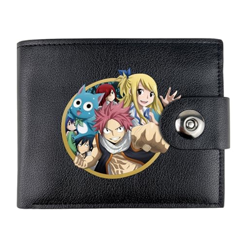 RYNDEX FAI-ry TA-il Anime-Geldbörsen, Cartoon-Münztasche Kleine Geldbörse, PU-Leder Geldbörse Brieftasche Wallet(Color:Black 7)