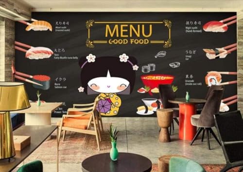 Essen Sushi Cartoon Mädchen 3D Tapete Poster Restaurant Schlafzimmer Wohnzimmer Sofa TV Dekorative Wand-400cm×280cm