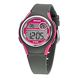 SINAR Mädchen-Armbanduhr Jugenduhr Sportuhr Outdoor Digital Quarz 10 bar mit Silikonband und Licht Grau Pink XE-64-8