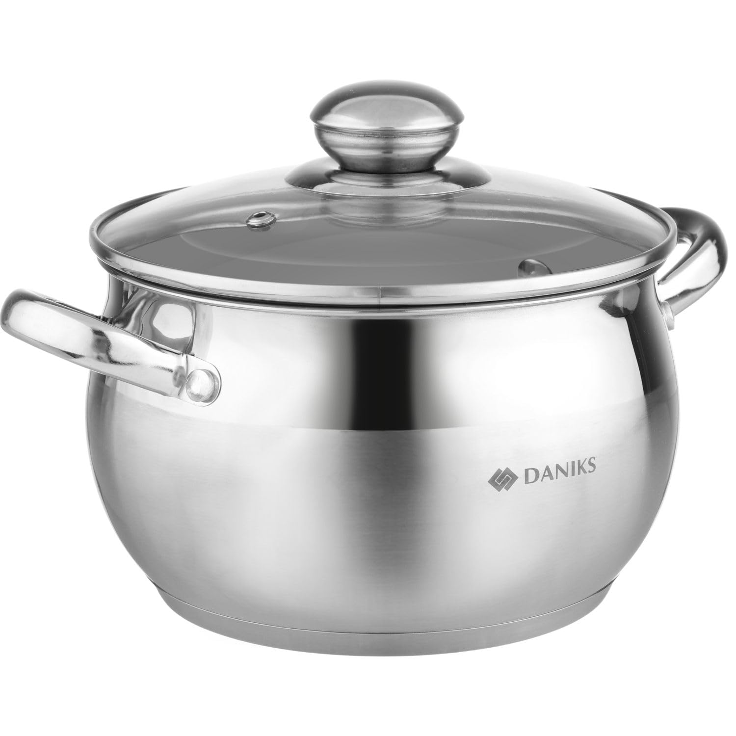 Daniks Classic Edelstahl Kochtopf | Topf Induktion mit Glasdeckel | 18 cm 3 Liter | Nudeltopf Suppentopf Pastatopf | Silber