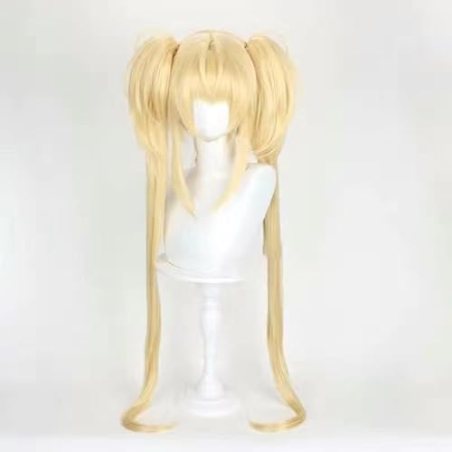 WCCNKK Shugo Chara Tsukiyomi Utau Cosplay Perücke, Goldener Doppelter Pferdeschwanz Für Langes Haar, Hitzebeständiges Haar, Perückenkappe, Geeignet Für Halloween-Partys, Animationsausstellungen