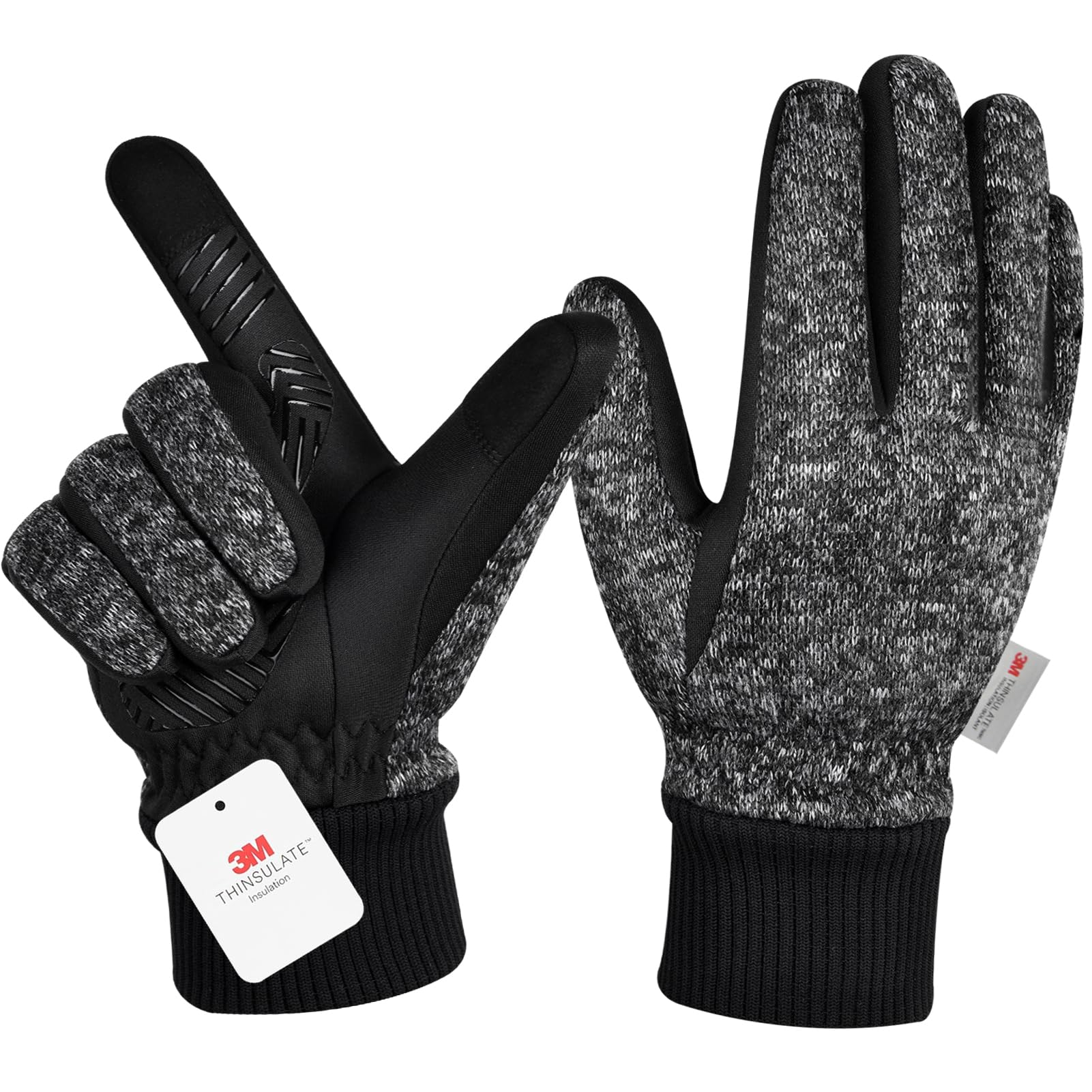 Winterhandschuhe für Herren und Damen, 3M Thinsulate-Thermo-Handschuhe, Touchscreen-Fahrradhandschuhe, kaltes Wetter, warme Handschuhe, Dunkelgrau, XL