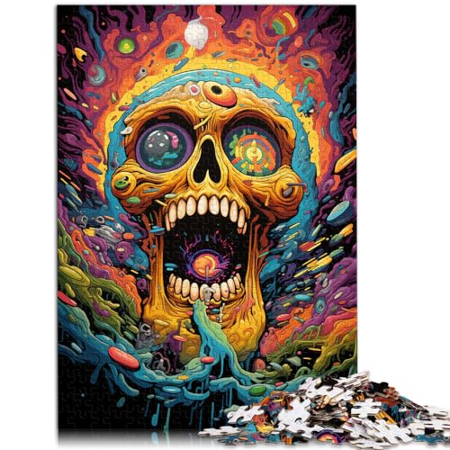 Puzzles für Bunter Psychedelischer Totenkopf, 1000 Teile, Puzzle, Holzpuzzle, Spielzeug, Puzzle, Lernspiele, Stressabbau-Puzzles, 1000 Teile (50 x 75 cm)