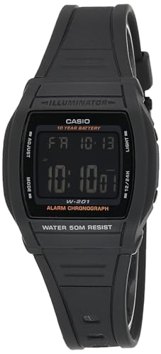 Casio Digitale Unisex-Armbanduhr mit schwarzem Zifferblatt, -W-201-1BVDF, Schwarz, Armband