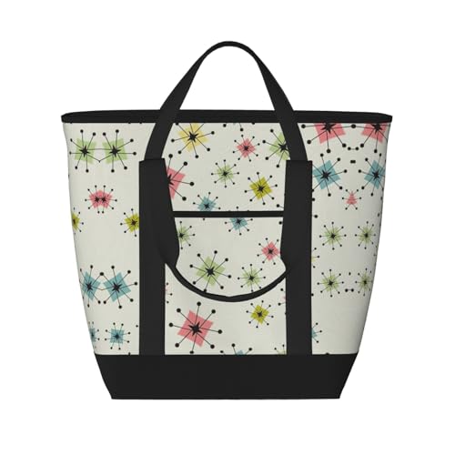 YQxwJL Atomic Stars Retro-Muster, große Kapazität, isolierte Lunchtasche, wiederverwendbare Einkaufstasche mit Reißverschluss, für Damen und Herren