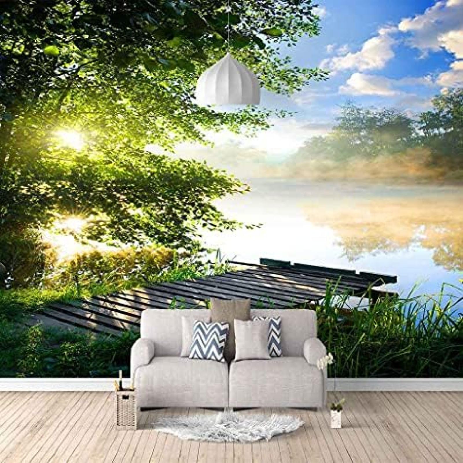 XLMING Sunny Tree Seeblick Küche Esszimmer Arbeitszimmer Wohnzimmer TV Hintergrund Wand 3D Tapete-200cm×140cm