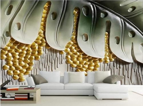 Geprägtes Blatt Abstrakt Gold 3D Tapete Poster Restaurant Schlafzimmer Wohnzimmer Sofa TV Dekorative Wand-400cm×280cm