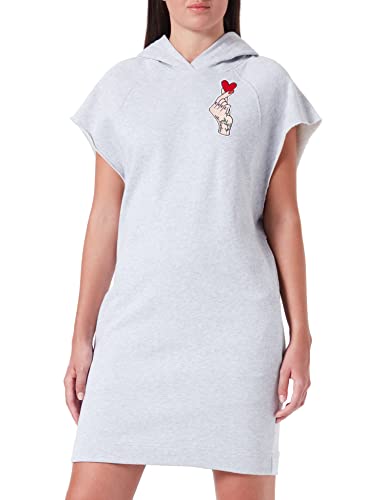 Love Moschino Damen Relaxed Fit Sleeveless in 100% Cotton Fleece With Embroidery Dress, Melange Light Gray, 38 EU