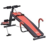 HOMCOM Sit Up Bank Bauchtrainer Trainingsbank Fitnessbank Verstellbar Gepolstert mit Widerstand 120 kg Belastbarkeit Rot+Schwarz 166 x 53 x 60 cm