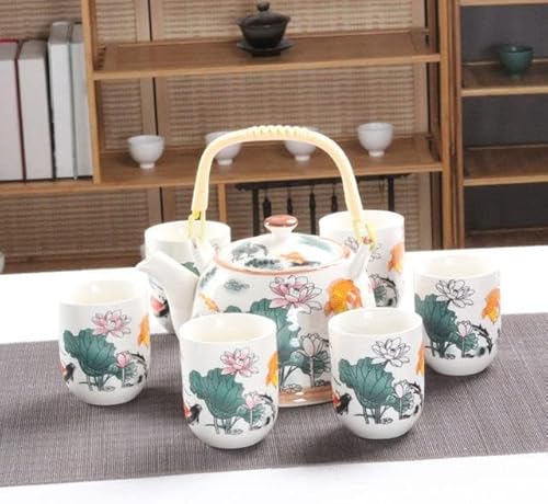 1 Kanne 6 Tassen Kreatives Keramik-Teeset, handgefertigte Teekanne, Tasse, chinesisches Porzellan, Geschenk, GungFu-Blumentee, Teegeschirr, Büro, Reisen, Teegeschirr, Niannianyouyu, siebente