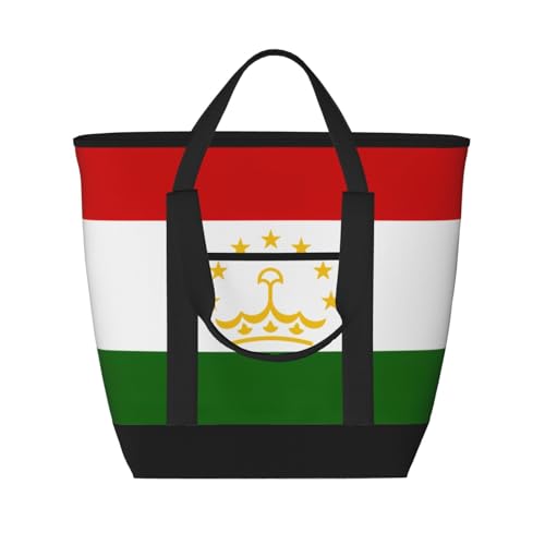 YQxwJL Isolierte Kühltasche mit Flagge von Tadschikistan, großes Fassungsvermögen, Einkaufstasche, Reisen, Strand, wiederverwendbare Einkaufstasche für Erwachsene, Schwarz, Einheitsgröße