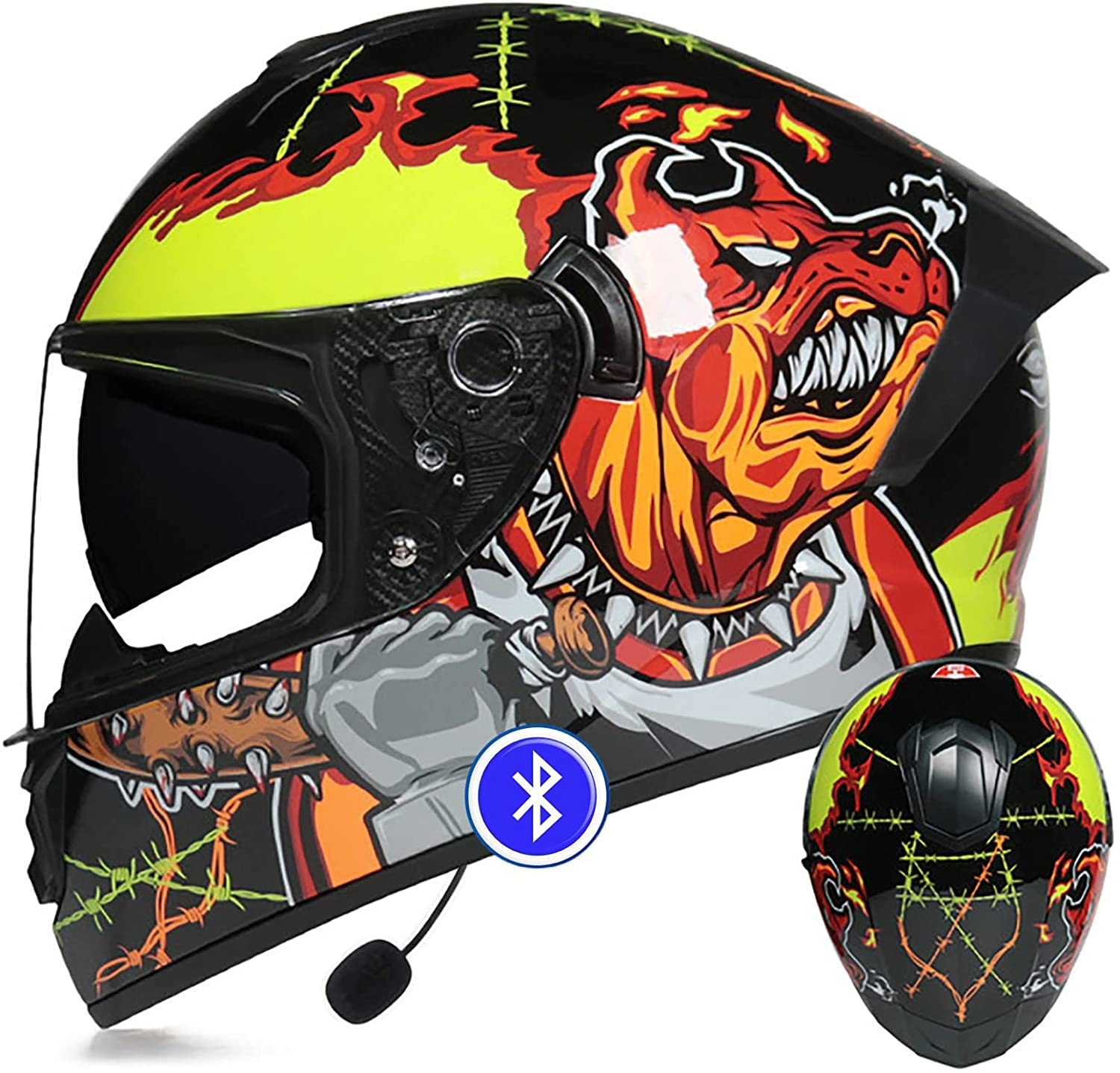 Motorradhelm Helm Motorrad Mit Bluetooth Headset Integralhelm DOT ECE-Zertifizierung Mit Doppelvisier Sonnenblende Klapphelm,Eingebautem Mikrofon FüR Automatische Reaktion