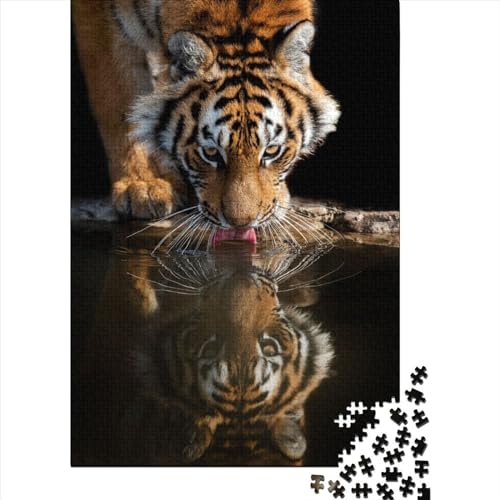 1000-teiliges Puzzle für Erwachsene Teenager, Tigerreflexion, Holzpuzzle für Erwachsene und Teenager, interessantes Puzzle zur Stressreduzierung (29,53 x 19,69 Zoll)