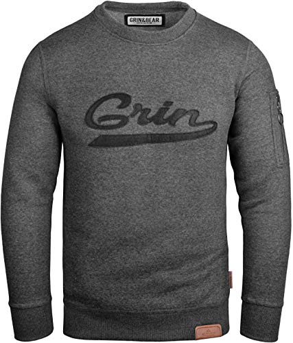 Grin&Bear Herren Crew Neck mit Ärmeltasche Anthrazit M GEC542