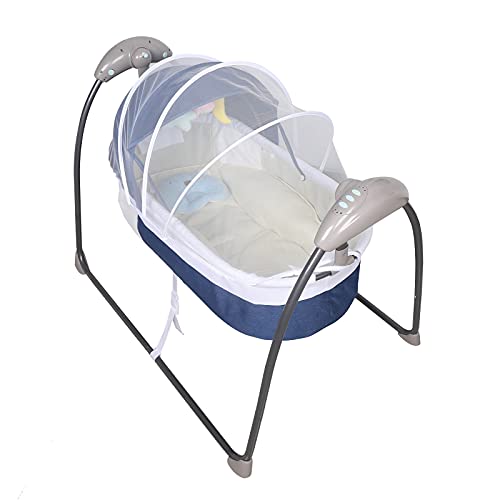 Babywiege Elektrische Babybett mit Mückennetz Baby Stubenwagen Automatik Safe Baby-Wiege mit Musik Sicher Wippe Babybett Komplett Set für Baby von Geburt, Blau