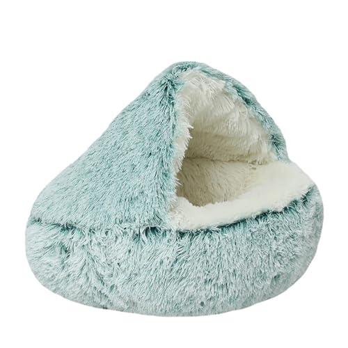 UVDS 2 In 1 Haustier Hund Katze Bett Runde Plüsch Katze Warme Bett Haus Weiche Lange Plüsch Bett for Kleine Hunde Katzen Nest Donut Wärmende Schlafen Bett (Color : Green Long Plush, Size : 50cm)