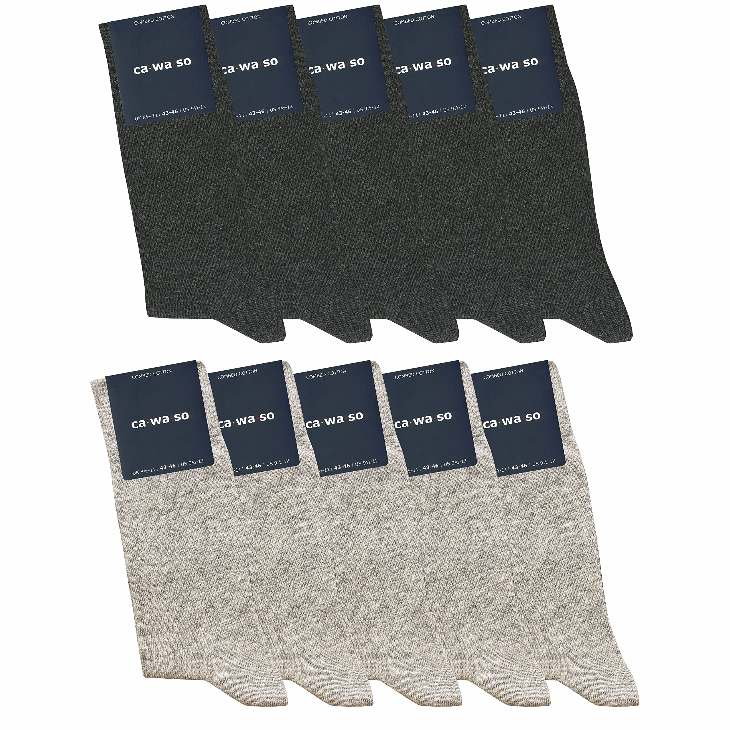 ca·wa·so Socken für Damen & Herren im 10er-Set | Ohne drückende Naht | Bequemes & weiches Material (80% Baumwolle) | Business & Freizeit (47-50, grau & hellgrau)