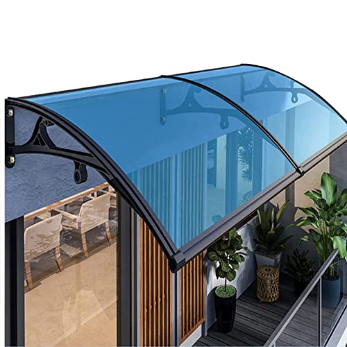 Vordach für die Vordertür, Außenmarkise, Fenster-Regenschutz, Gartenüberdachung, Terrassenveranda-Markise mit Polycarbonatplatte (blau) und Aluminiumrahmen (schwarz) für die Veranda an Vorde