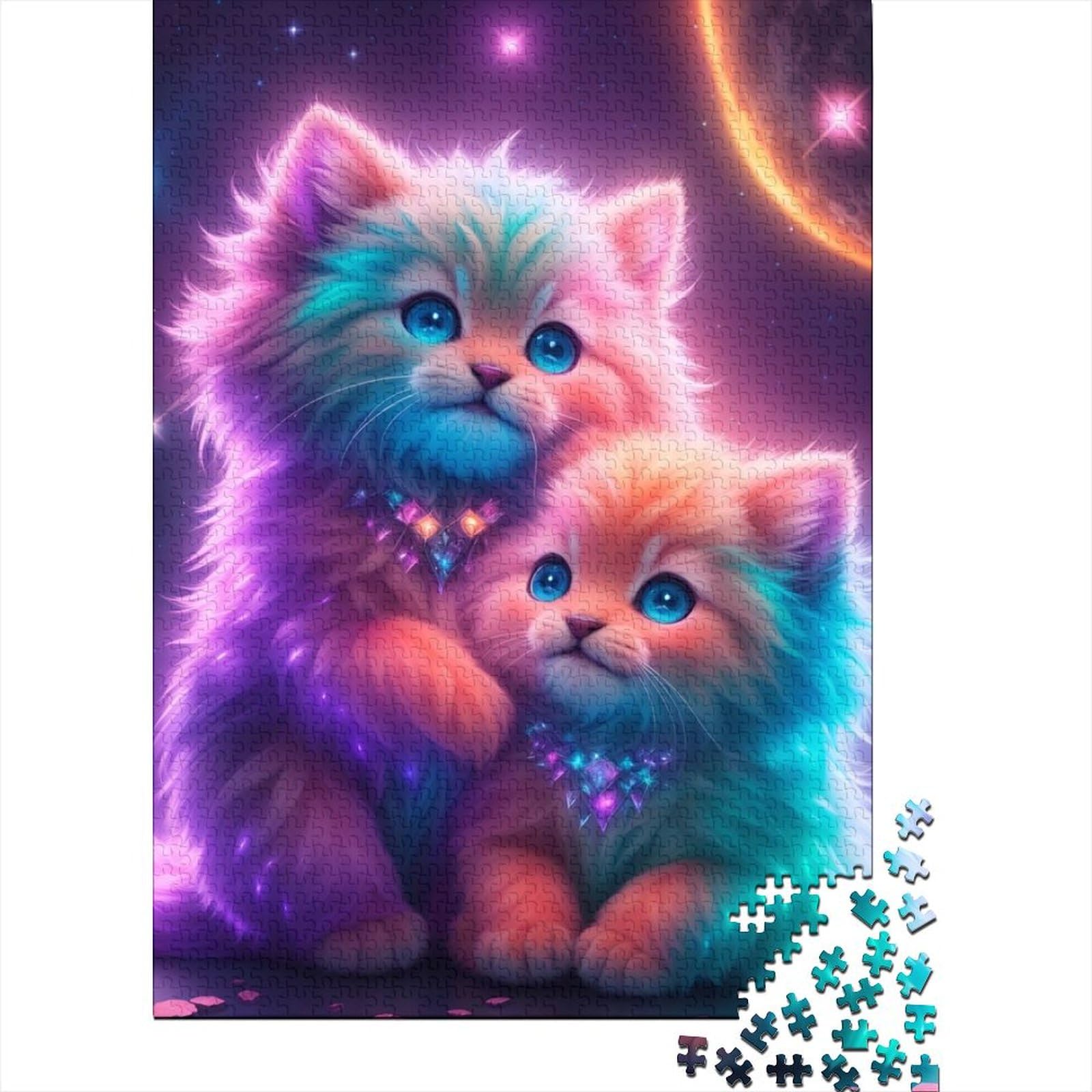 Bunte Katzen-Puzzles für Erwachsene, 500 Holz-Puzzles für Erwachsene und Teenager, ganze Familie und die (Größe: 52 x 38 cm)