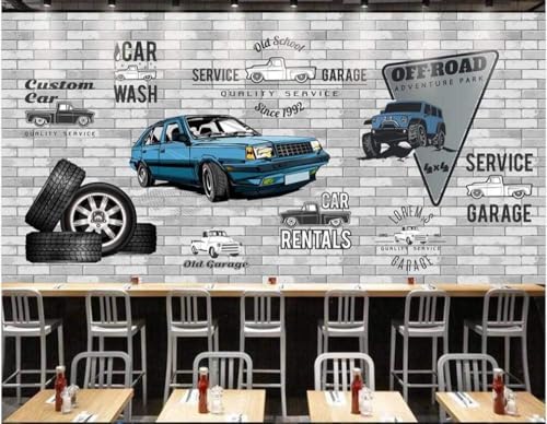 Blaue Autowerkstatt Ziegelmauer 3D Tapete Poster Restaurant Schlafzimmer Wohnzimmer Sofa TV Dekorative Wand-250cm×170cm