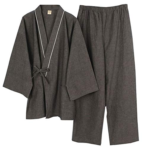 (Large, Gray897) - Men's Japanese Style Robes Kimono Pyjamas Suit Meditation Set