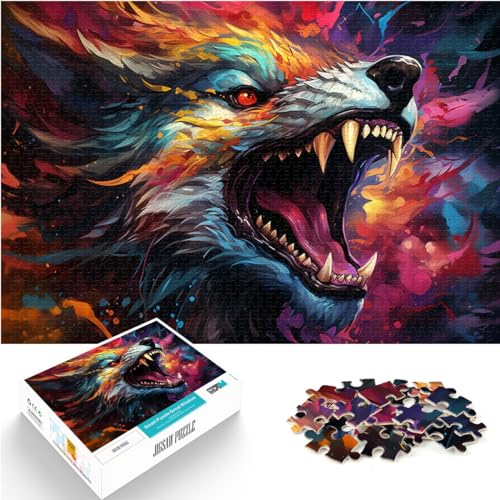 Puzzlespiel Bunter Psychedelischer Wolf Puzzle für Erwachsene 1000 Holzpuzzle Jedes Teil ist einzigartig - Herausforderndes, unterhaltsames Familienspiel 1000 Teile (50 x 75 cm)