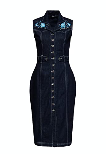 Queen Kerosin Damen Bleistiftkleid | Pencil Dress | Denim Kleid | Pencil Skirt | Jeanskleid | Rockabilly | Rockabella