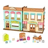 Li’l Woodzeez 24-teiliges Großes 41 cm Marktplatz Set mit Zubehör und 2 Stockwerken – Möbel, Kasse, Essen und mehr – Spielzeug für Kinder ab 3 Jahren