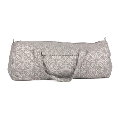 Bodhi Hot Yoga Bag | Maharaja Collection | Baumwolltasche mit wasserfestem Innenfutter | Große Yogamattentasche | Tasche für Yogamatte und Zubehör | Maharaja Collection (Taupe, Silber/Raja)