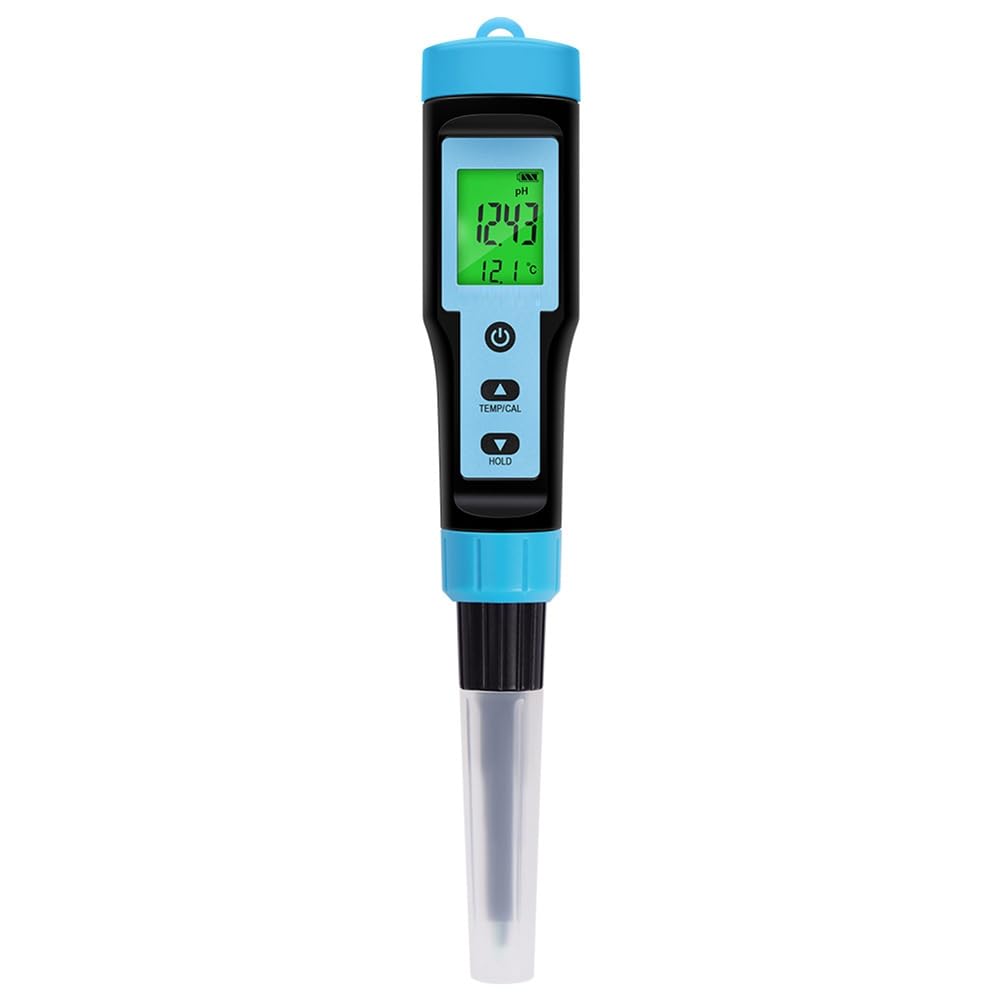 Fcuajdkq Lebensmittel-PH-Meter, 0,00–14,00 PH, Hochpräziser Temperatur-PH-Tester, Sensor, Säureanalysator für Fleisch, Konserven, Käse, Teig, Wasser, Langlebig, Einfach zu Verwenden A