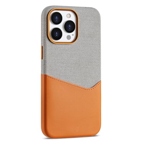 SUREKYA Lederhülle für iPhone 15Pro Max/15 Pro/15 Plus/15, kabelloses Laden, Handyhülle mit Kartenschlitz, kratzfest, Business-Ledertasche (Orange, 15)