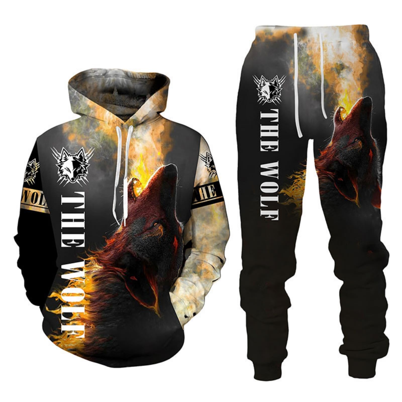 RIAAJ 3D wolf Jogginganzug Herren Jogging Sportanzug Fitness Sporthose Hose Hoodie Herren Trainingsanzug Zweiteiliges Set Freizeitanzug mit Löwen Tigermuster Sportsw (A8,4XL)