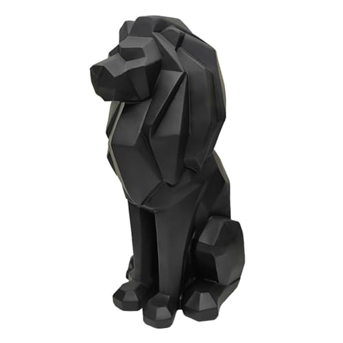 HVVENTY Löwenstatue, Löwendekoration – Geschenke für Männer, Geometrische, Stilvolle Skulptur, Löwenfigur, Dekoration für Wohnzimmer, Büro, Einfach zu Verwenden, 13 X 18 X 26,5 cm, Schwarz