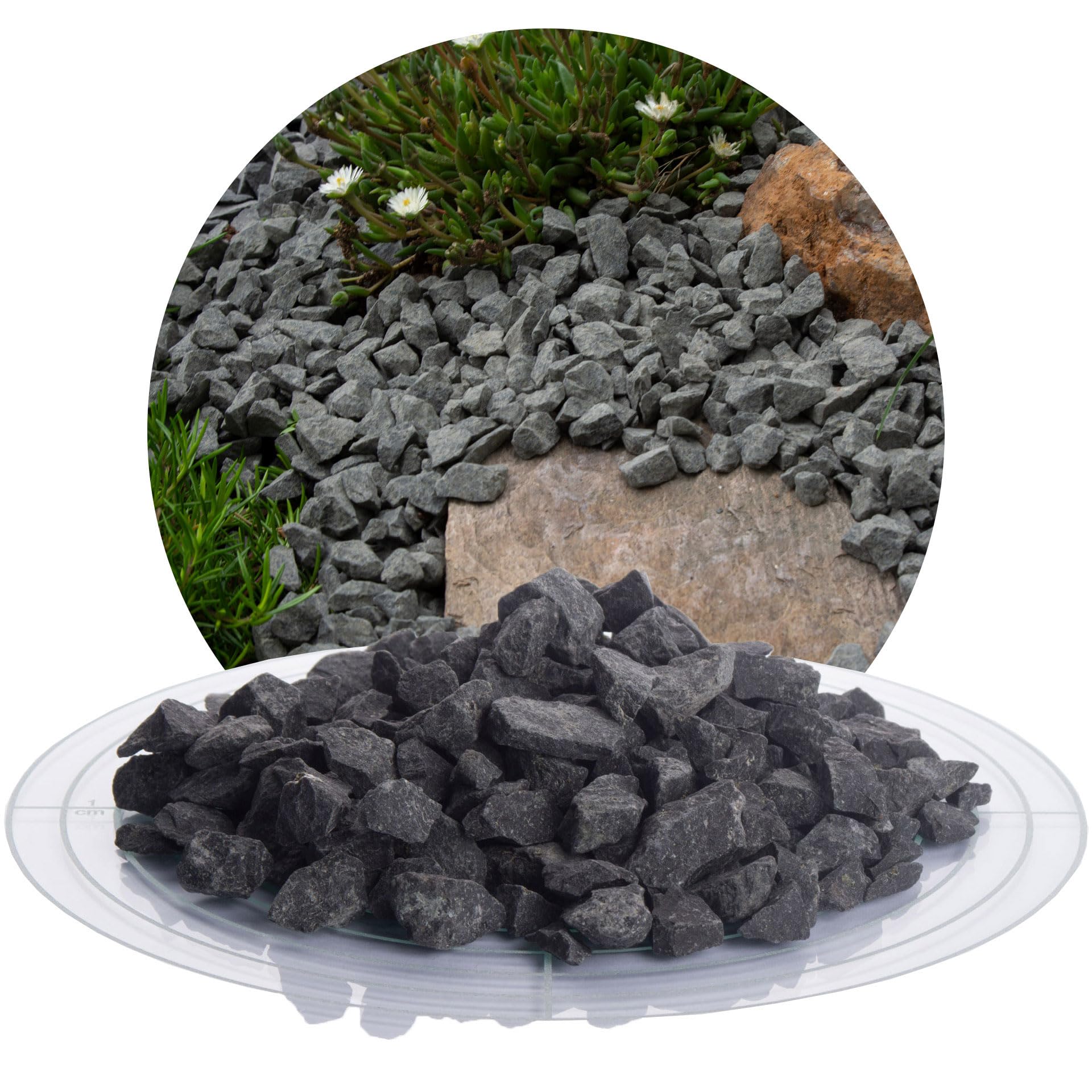 Schicker Mineral – Basaltsplitt 25kg aus Deutschland – Ziersplitt anthrazit aus Basalt in verschiedenen Größen von 2-56mm – Basaltbruch Naturstein ideal zur Garten-, Hof- & Weggestaltung