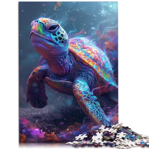 Puzzle Psychedelische bunte Schildkröte, 1000 Puzzles für Erwachsene, Holzpuzzle, jedes Teil ist einzigartig – anspruchsvolles, unterhaltsames Familienspiel, 1000 Teile (50 x 75 cm)