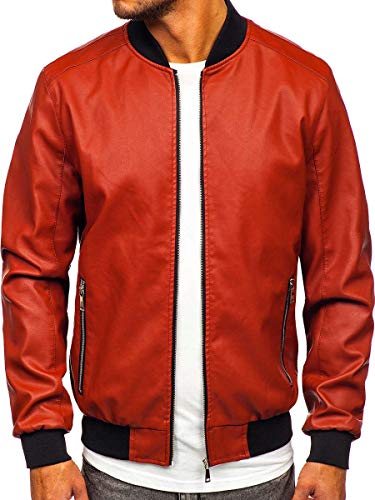 BOLF Herren Lederjacke Kunstlederjacke Bikerjacke Übergangsjacke Steppjacke Kapuze Motorradjacke Pilotenjacke Fliegerjacke Bomberjacke Stehkragen Casual Style J.Boyz 1147-1 Orange XXL [4D4]