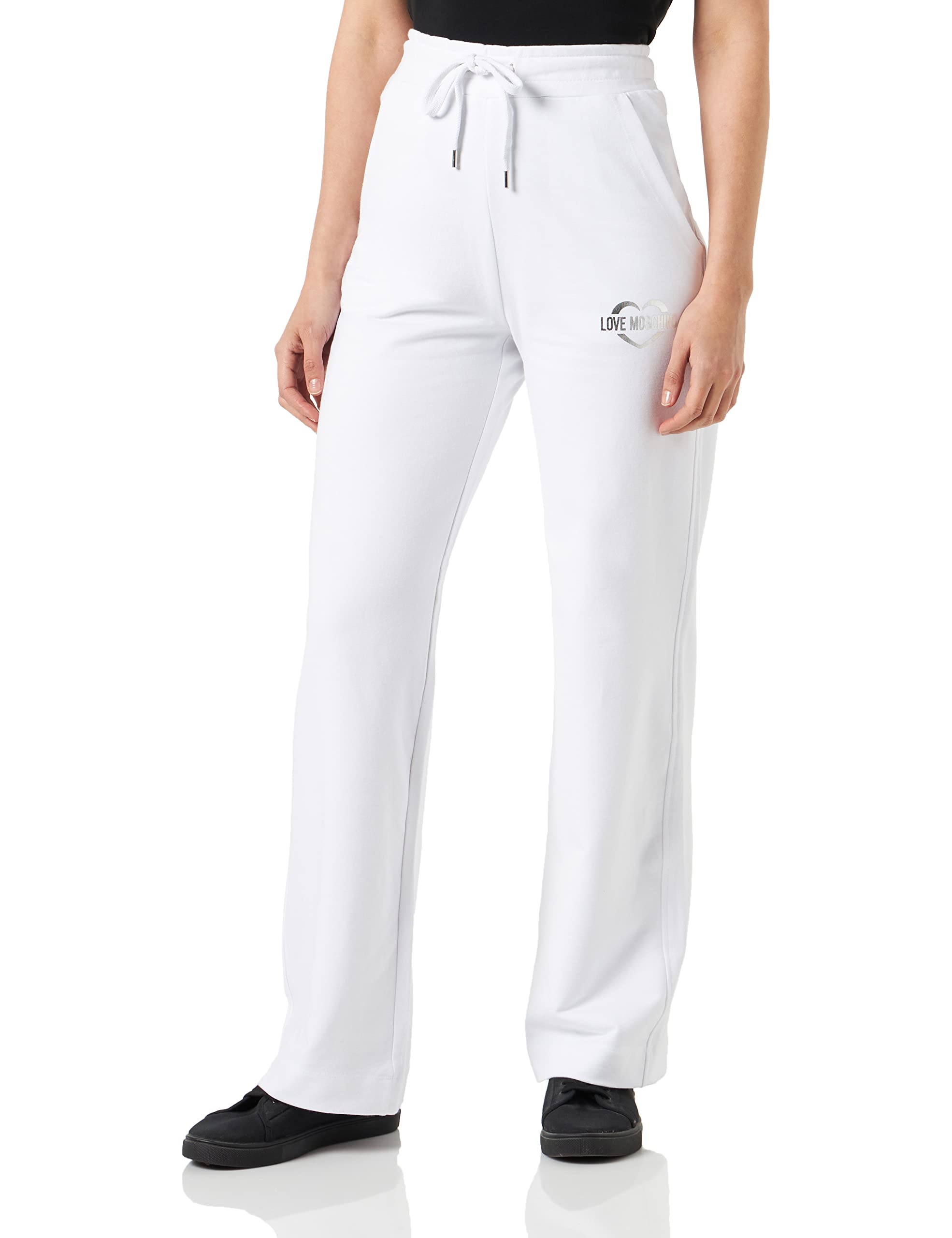 Love Moschino Women's Wide Leg Jogger Casual Pants, Optical White, 40