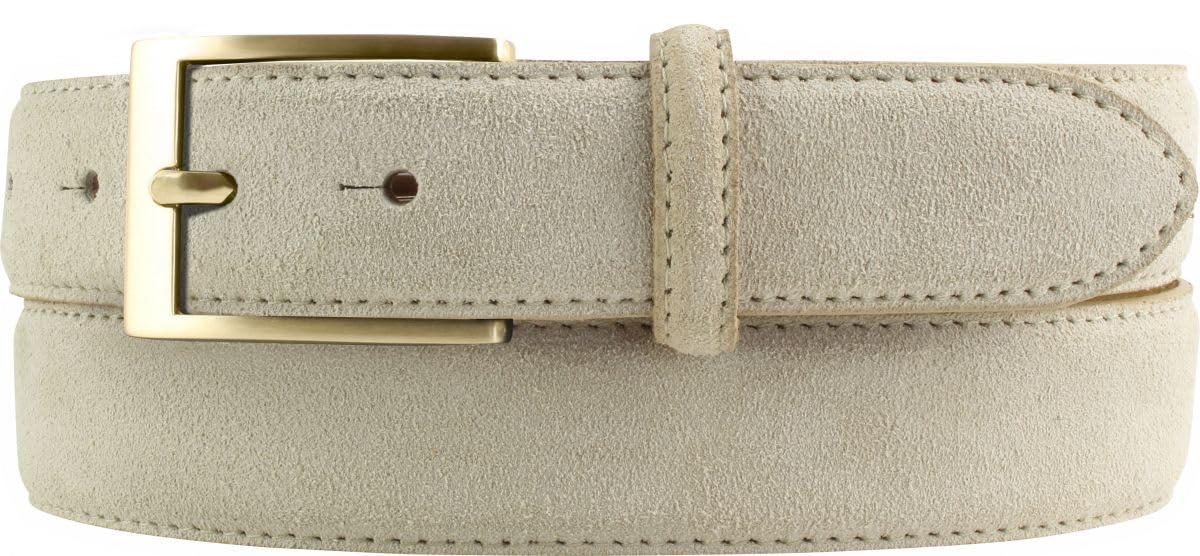 BELTINGER Gürtel aus Veloursleder 3,0 cm | Velour-Ledergürtel für Herren 30mm | Wildleder-Gürtel mit goldener Gürtelschließe | Beige 110cm