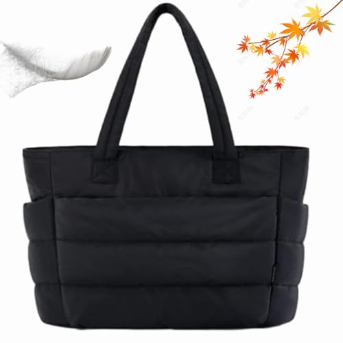 Leichte, bauschige Tragetasche für Damen, niedliche, leichte, bauschige Tragetasche mit Fächern, Schultertasche, Handtasche für Krankenschwestern, Reisen, Arbeit, Schwarz , L, Reisetasche