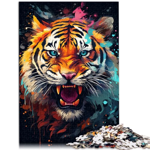 Puzzle für Fantasie, bunter Tiger, lustiges Puzzle für Erwachsene, 1000-teiliges Holzpuzzle zum Stressabbau, Urlaub zu Hause, Zeit totschlagen, 1000 Teile (50 x 75 cm)