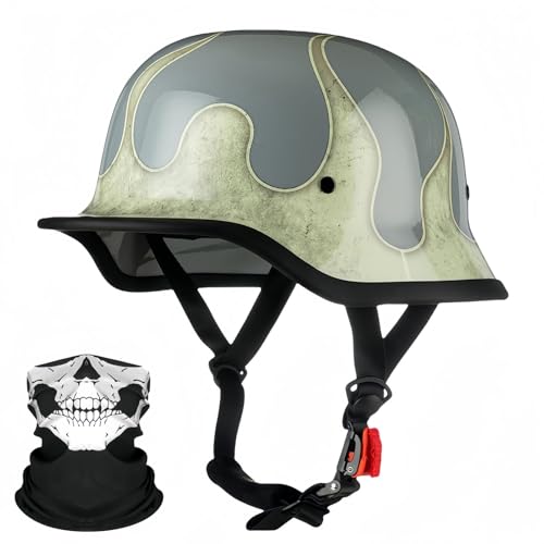 Vintage Deutscher Motorrad-Halbhelm, Deutscher Motorrad-Halbhelm Für Erwachsene Mit Offenem Gesicht, ECE-Zulassung, Erwachsene Herrenkappe, Verstellbare Schnellverschlussschnalle F,M54-57CM