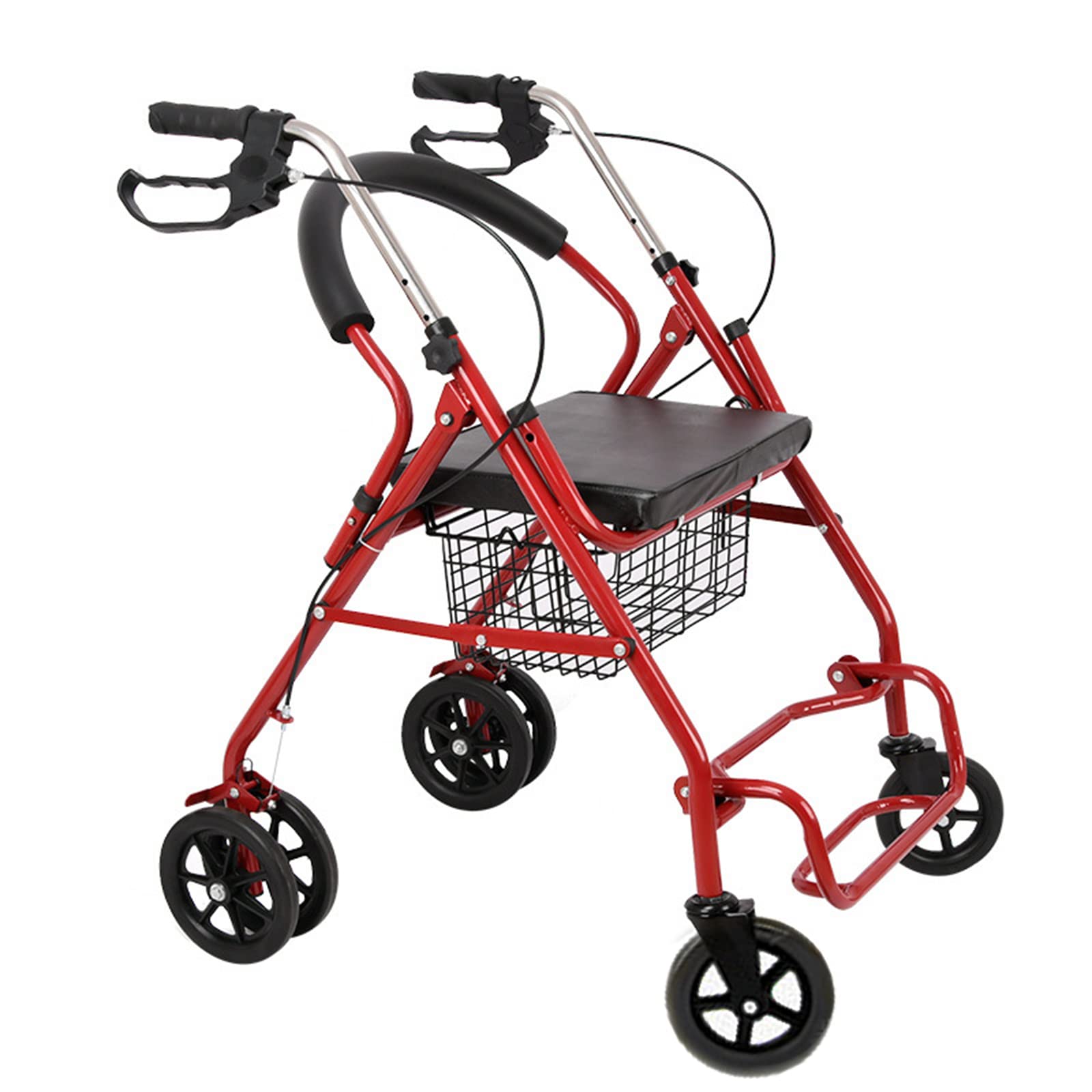 Mobilitäts-Walker für Senioren, Gehrollator mit 4 Rädern, aufrechter Lauflernwagen mit Armlehnenstütze und Sitz, Gehhilfen für Behinderte und ältere Menschen für Einkaufen/Freizeitreisen, Rot, A Run