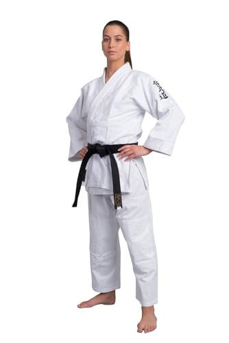 TEKKA BUDO Aikidoanzug Spezial mit Bestickung - weiß - 450g schwer - Aikidojacke bestickt - Schriftzeichen - Stabiler Stoff - Größe 170