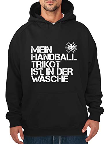 clothinx Herren Kapuzenpullover EM 2020 Mein Handball Trikot ist in der Wäsche Schwarz/Weiß Größe L