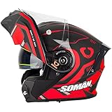 Motorradhelm Klapphelm für Motorräder Integrierter Motorrad Helm Modularer Motorrad Helm mit Doppelvisier Sonnenblende ECE Zertifiziert Rollerhelm Sturzhelm für Damen und Herren, Rot-4XL(67~68cm)