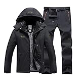 Skiganzug Für Männer, Männer Winter Wasserdichte Winddichte Kapuzenjacke Und Hosen Mit Gürtelset, Außenanzug Im Freien, Anzug, Für Liebhaber Von Casual Ski -Anzug Im Freien (Color : Black, Size : 6X