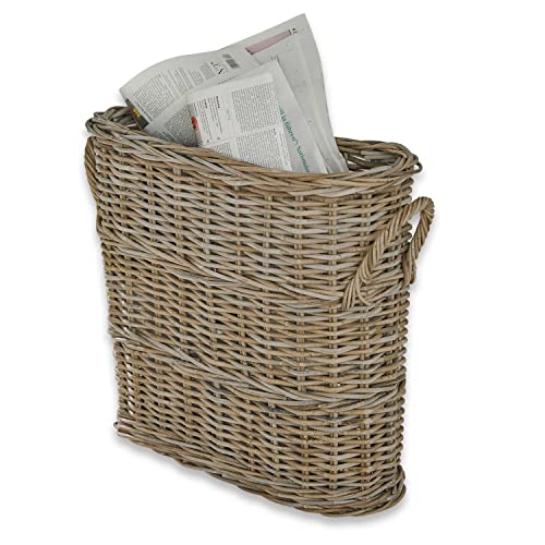 Loberon® Korb Numenar, Rattan, H/B/T ca. 60/55 / 25 cm, Innenmaße: B/H/T 53/58/23cm, antikgrau, antikgrau