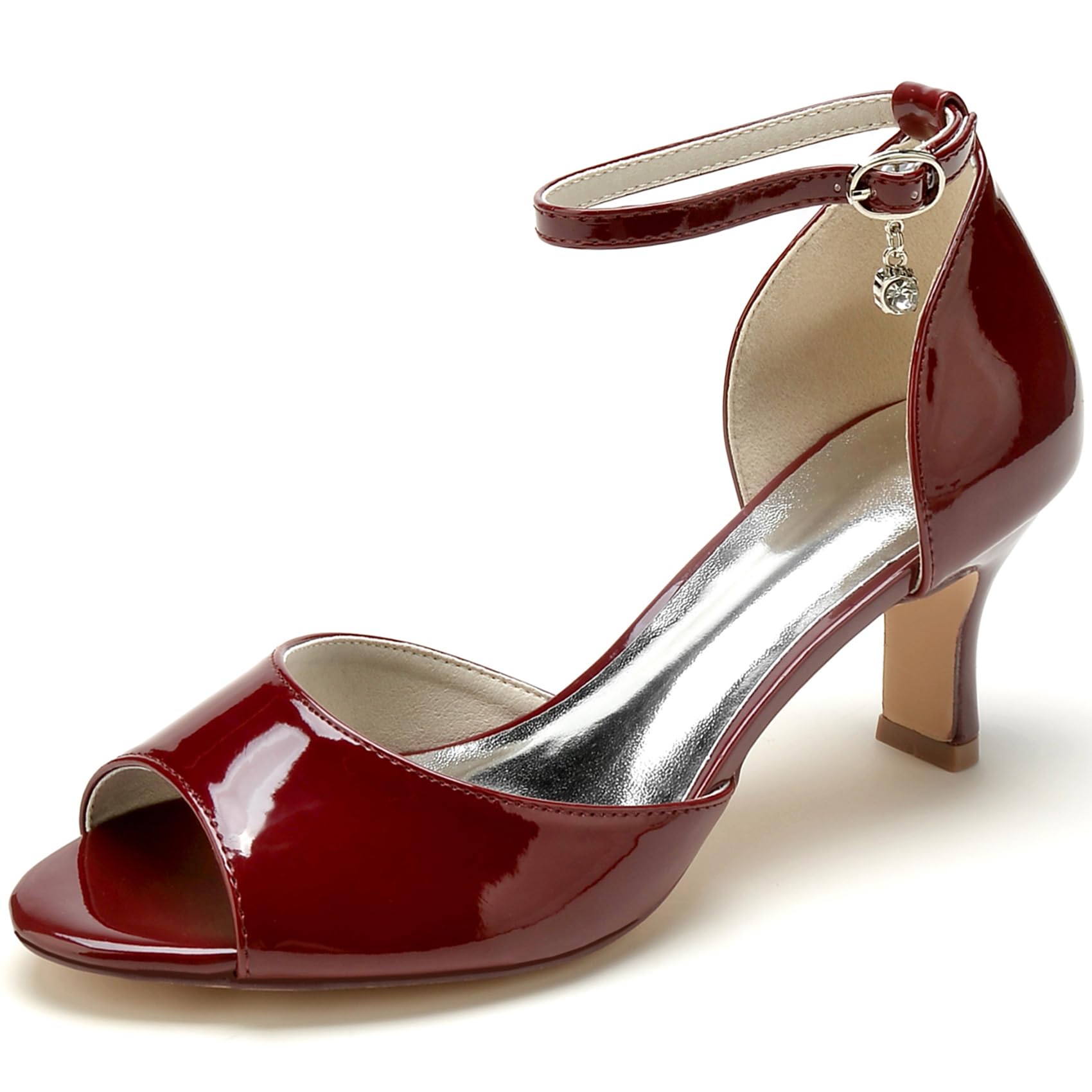 RUIZE Rot,37,Damen-Brautschuhe mit Knöchelriemen, 6,5 cm niedriger Absatz, Peep-Toe-Pumps aus Satin, für Hochzeit, Abschlussball, Party