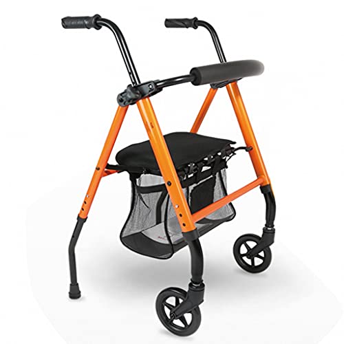 Faltbarer Rollator mit zwei Rädern und abnehmbarer Rückenstütze, Rollator für Senioren, leichte Mobilität, Gehhilfe für Erwachsene und ältere Menschen, Aluminiumrahmen, Orange